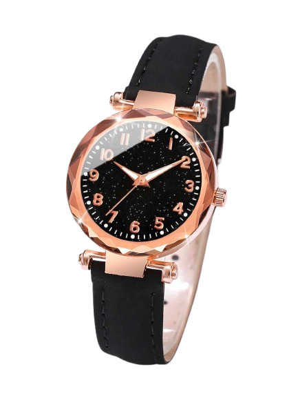 Montre Bracelet en Cuir pour Femme, Quartz avec Cadran Étoilé