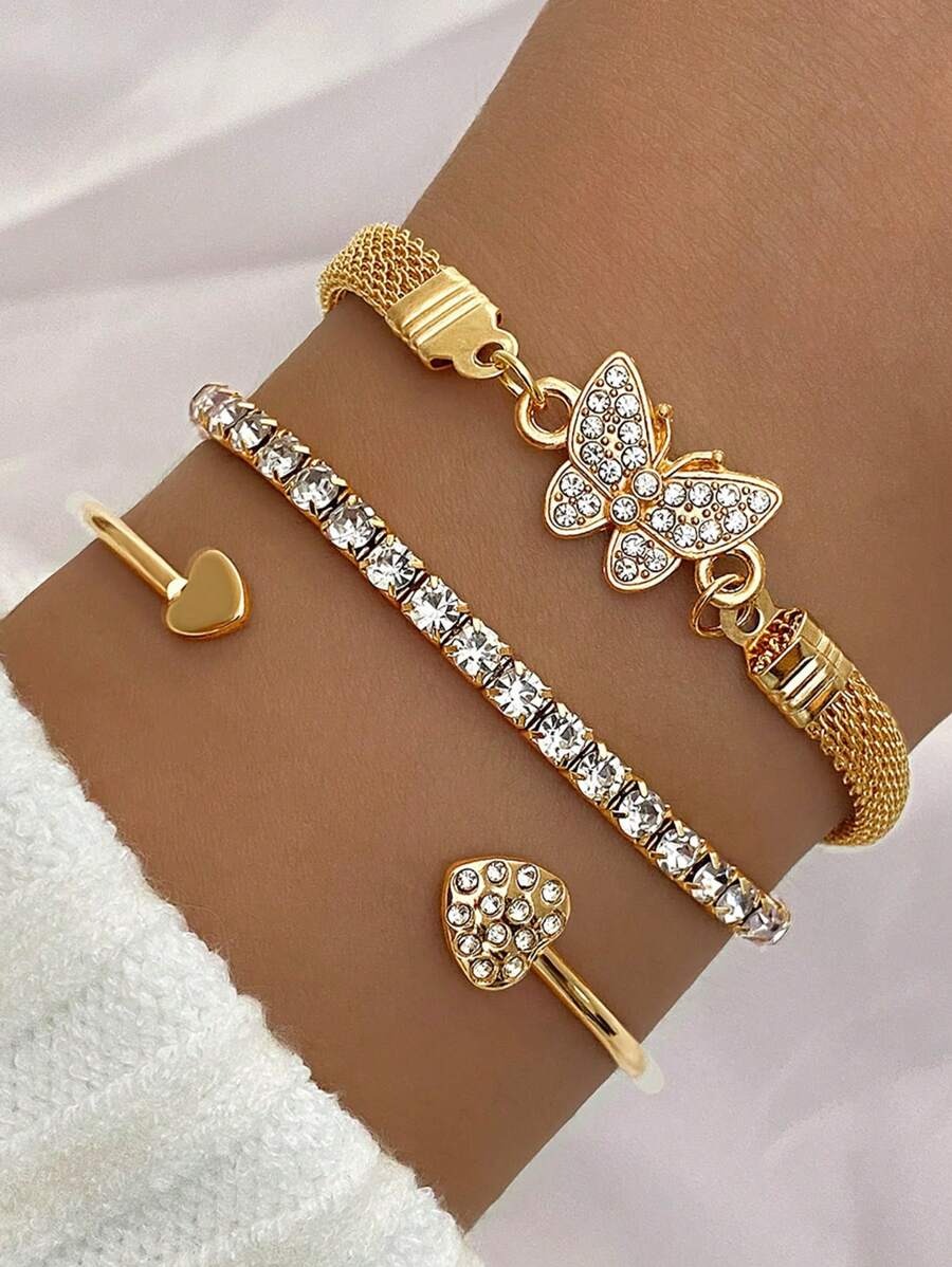 Ensemble de bracelets chaîne papillon et coeur, réglables, empilables, bijoux