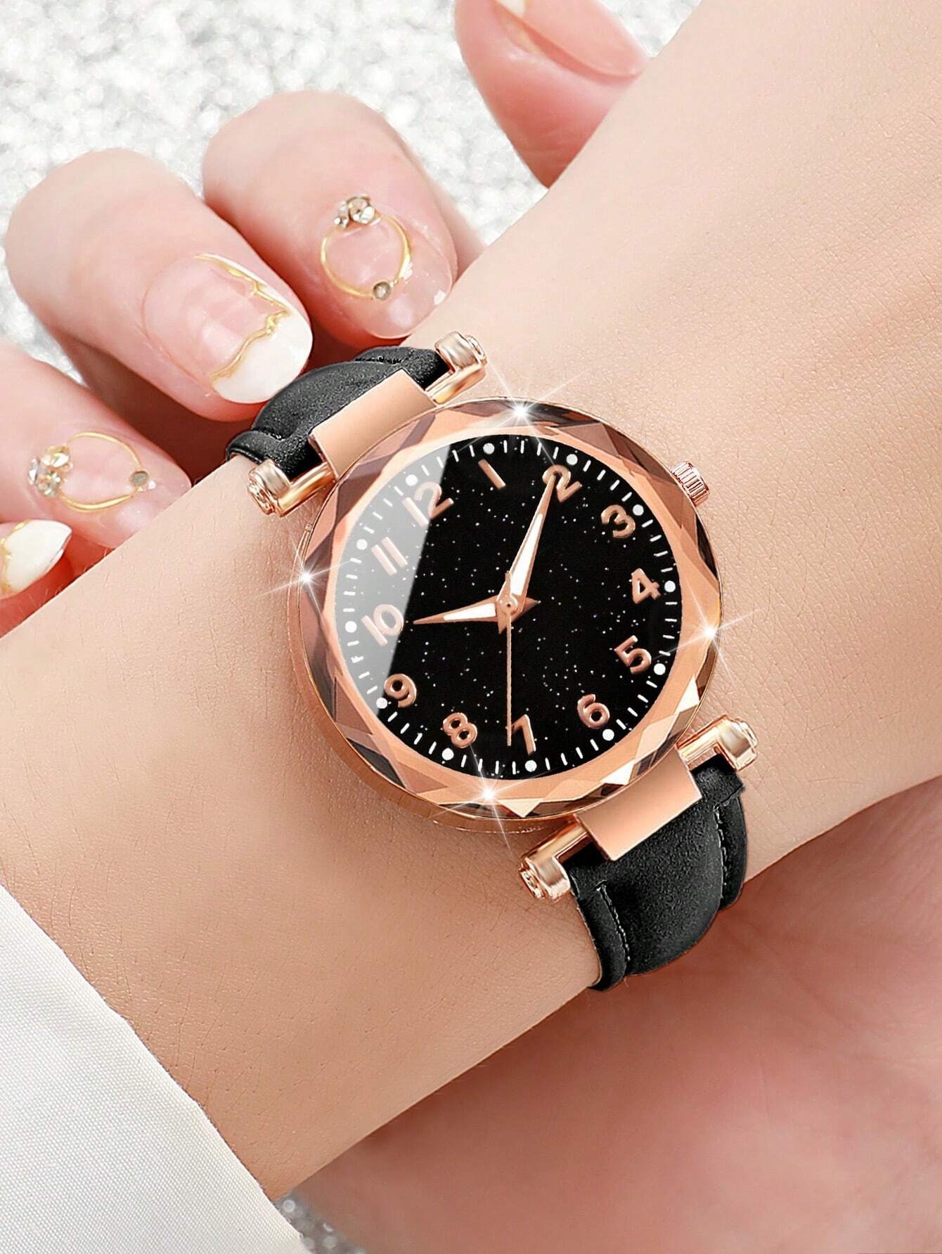 Montre Bracelet en Cuir pour Femme, Quartz avec Cadran Étoilé