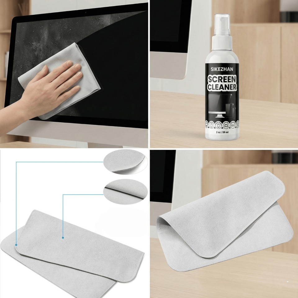 Kit Nettoyage Écran avec Spray et Chiffon Microfibre pour PC, TV et Téléphone